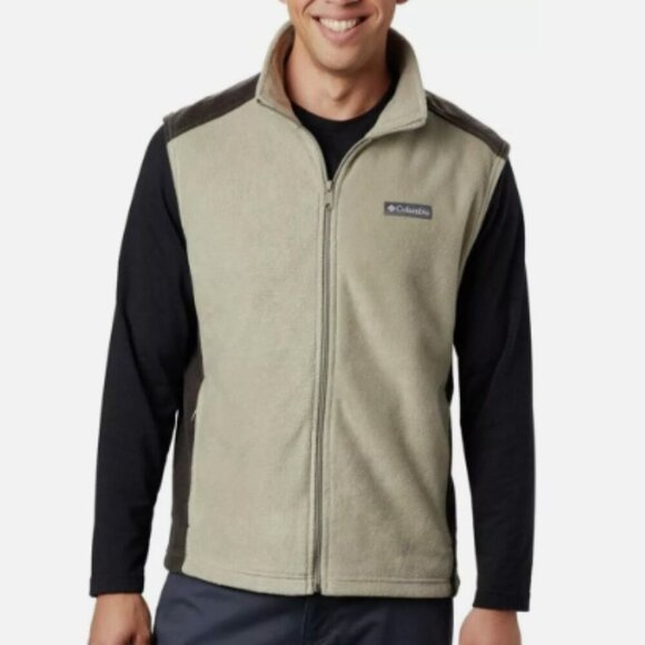 NWOT Columbia Mens 3XT  Beige & Olive Full-Zip Fleece Vest 100% Polyester - Picture 1 of 8